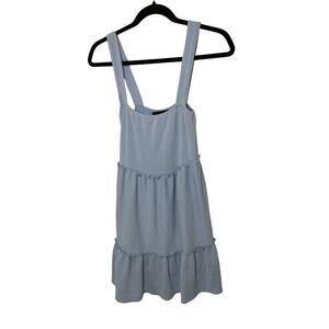 Anna Grace Pastel Blue Square Cut Sunday Coquette Tiered Mini Malibu Sundress S